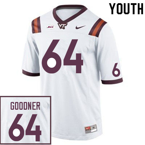 Youth #64 Bryce Goodner Virginia Tech Hokies College Football Jerseys Sale-White - Click Image to Close